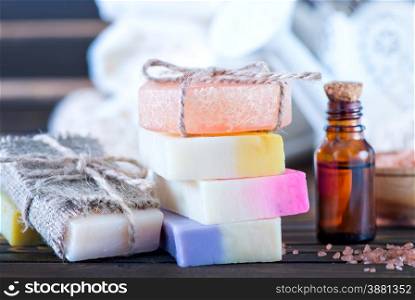 color soap and lavender on a table