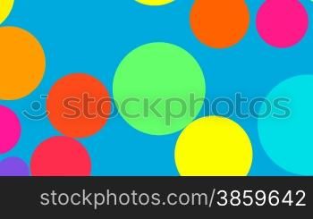 Color spheres slowly rotate on a blue background and turn to a flower