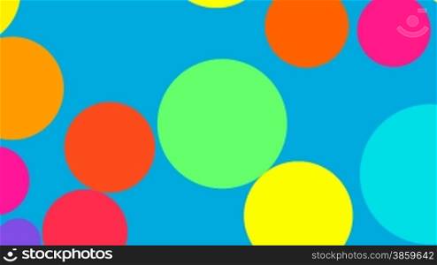 Color spheres slowly rotate on a blue background and turn to a flower