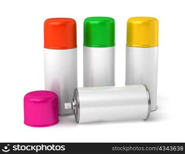 color spray cans isolated on white background