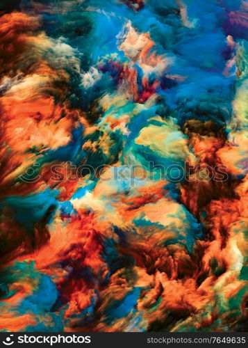 Color Swirl series. Arrangement of colorful motion of liquid paint on canvas suitable in layouts on life, creativity and art