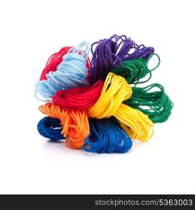Color threads bunch isolated on white background cutout