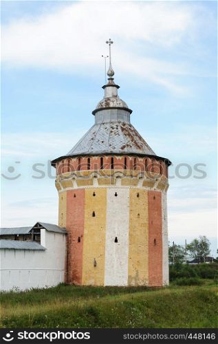 Color tower of ancient Spaso-Prilutsky (Savior-Priluki) Monastery in Vologda, North Russia