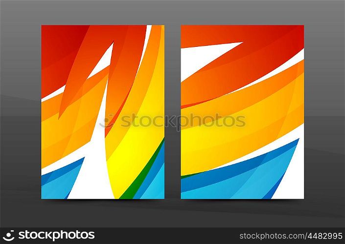 Color waves abstract background geometric A4 business print template. Brochure or annual report cover, business flyer layout, geometric abstract poster, identity illustration