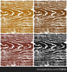 Color wood texture on white background. Wood texture background. Set 04 Empty natural pattern swatch template in four colors. Realistic plank with annual years circles. Backdrop size square format. Vector illustration design elements 8 eps