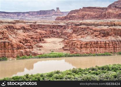 Colorado River canyon and sandstone formations below Moab in Utah