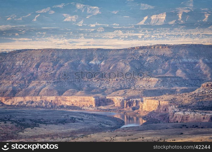Colorado River in Horsethief Canyon below Grand Junction, sunset light in late fall scenery