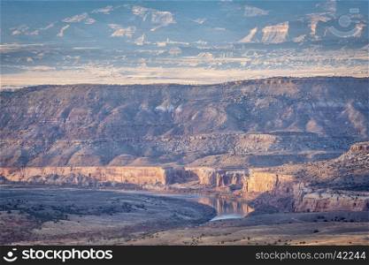 Colorado River in Horsethief Canyon below Grand Junction, sunset light in late fall scenery