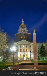 Colorado state capitol building in Denver in the night time