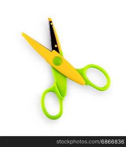 Colore opened baby scissors cut out on a white background