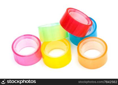 colored and transparent adhesive tape on a white background