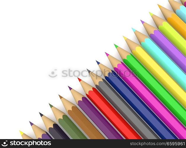Colored bright pencils on a white background. 3d render illustration.. Colored bright pencils on a white background. 