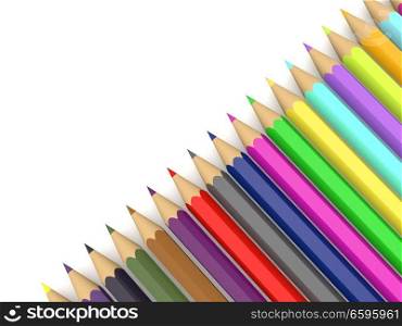 Colored bright pencils on a white background. 3d render illustration.. Colored bright pencils on a white background. 