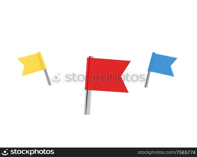 Colored check markers on white background. 3d render illustration.. Colored check markers on white background.