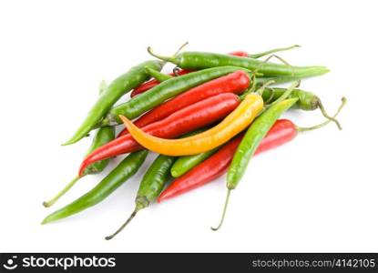 colored chili peppers isolated on white background