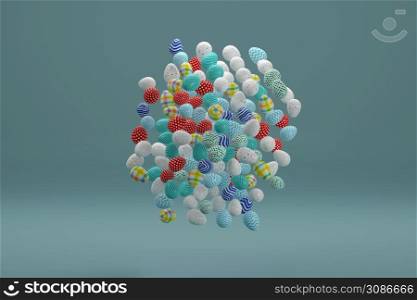 Colored Easter eggs floating in the air. 3d illustration