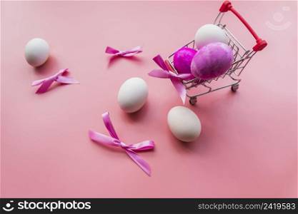colored eggs bows cart