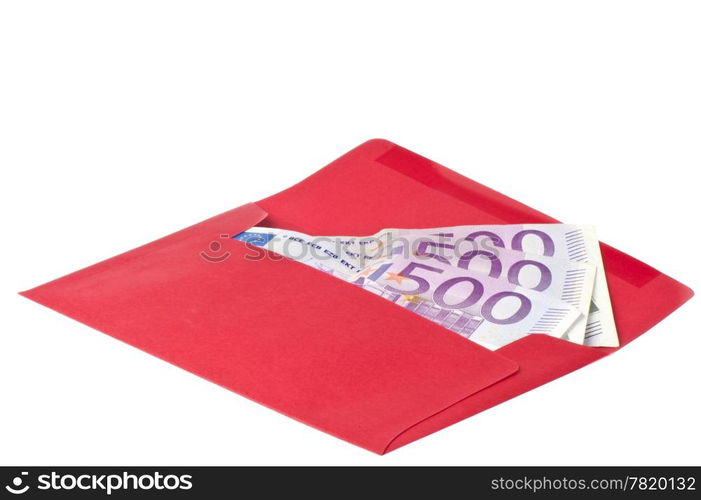 Colored envelope with Euros on white background