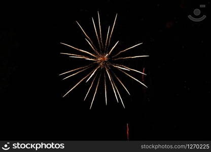 colored Fireworks on Deep Black Background Sky on Fireworks festival show before independence day on fourth of July or new year. Real colored Fireworks on Deep Black Background Sky on Fireworks festival show before independence day on 4 of July