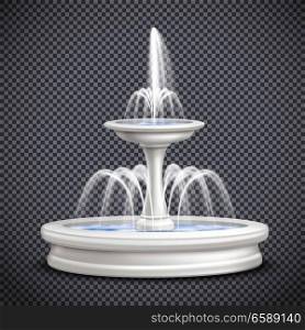 Colored fountains realistic isolated transparent composition with water splashes for site design vector illustration. Fountains Realistic Isolated Transparent Composition