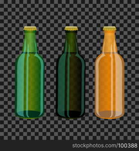 Colored Glass Bottles on Grey Checkered Background. Colored Glass Bottles