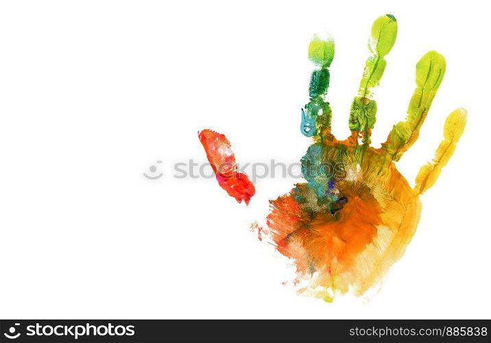 colored hand print on white background