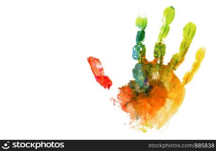 colored hand print on white background