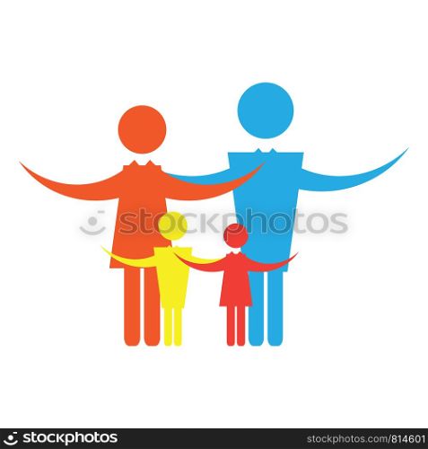 Colored Happy Family Icon Isolated on White Background. Mother and Father with Two Babies Logo. Symbol of Generation. Parents and Children.. Colored Happy Family Icon Isolated on White Background. Mother and Father with Babies Logo. Parents and Children.