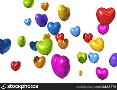 colored heart shaped balloons isolated on white. valentine&rsquo;s day symbol. colored heart shaped balloons isolated on white