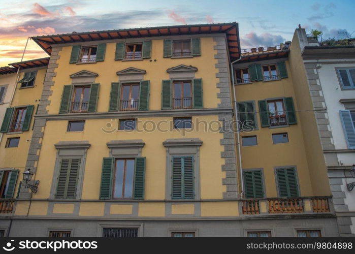 colored houses in the historic center of Rome. Italy