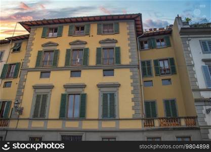 colored houses in the historic center of Rome. Italy