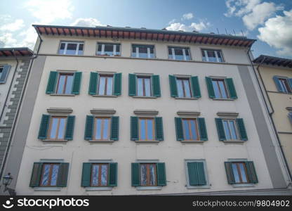 colored houses in the historic center of Rome. Italy