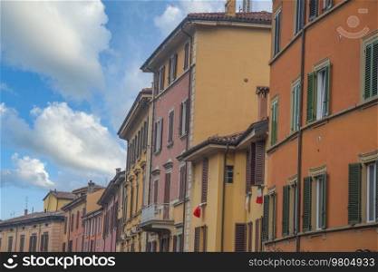 colored houses in the historic center of Rome. Italy