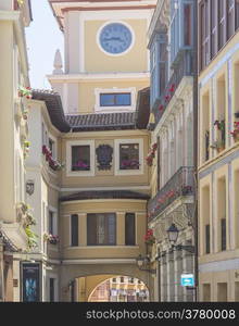 colored houses in the old town of Oviedo, Spain