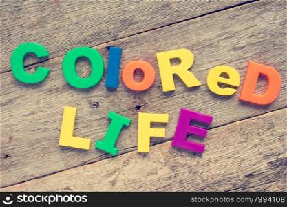 COLORED LIFE spelled out using colored magnets