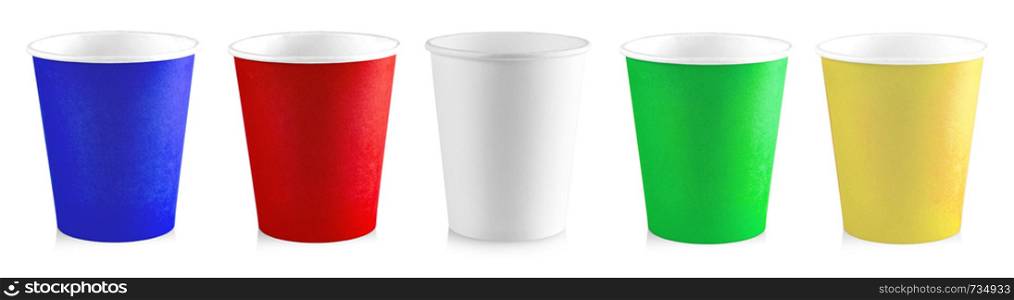colored paper cup isolated on white background
