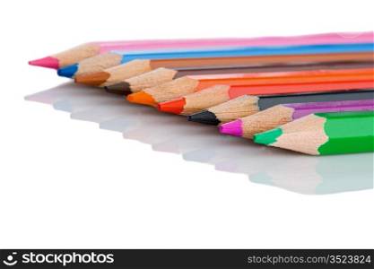 Colored pencils lined up -Shallow depth of field