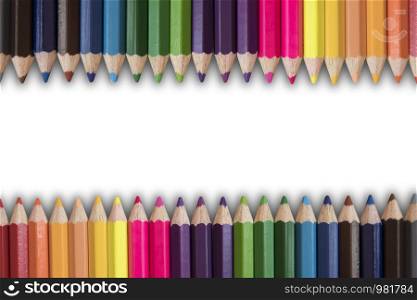Colored pencils of various colors white background
