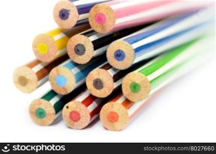 Colored pencils with white background, back end