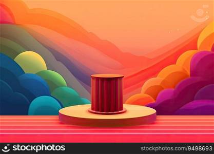 colored podiums with a red and yellow background