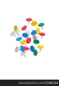 colored push pins isolated on white background