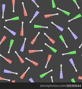 Colored Screwdriver Seamless Pattern on Grey Background. Colored Screwdriver Seamless Pattern