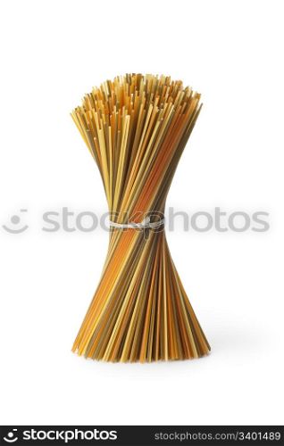 Colored spaghetti on white background