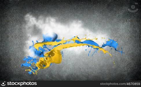 colored splashes. Colored paint splashes isolated on grey background