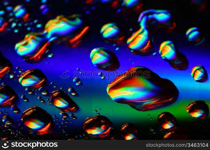 colored water drops macro close up