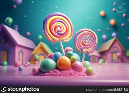 Colorful 3d lollipop. Snack spiral. Generate Ai. Colorful 3d lollipop. Generate Ai