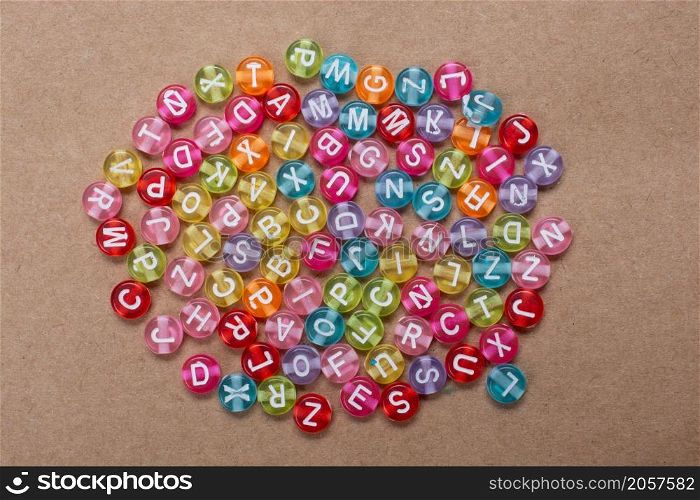 Colorful abc alphabet letter beads scattered . Education concept