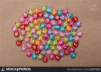 Colorful abc alphabet letter beads scattered . Education concept