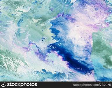 Colorful abstract background, wallpaper and rich, bright, texture with space for text. Liquid acrylic mixed color brushstroke. Underwater fantasy world or daydream.