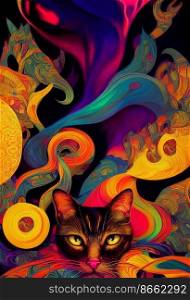 Colorful abstract cat design 3d illustrated